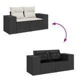 9 Piece Garden Sofa Set with Cushions Black Poly Rattan Acacia 3327409