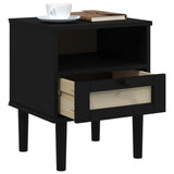 Bedside Cabinet SENJA Rattan Look Black 40x35x48 cm Solid Wood Pine 358012