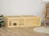 Wooden Hamster Cage with Sliding Tray, Openable Top, Hut for Syrian Hamster, Natural Wood Finish T3398P350085
