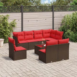 9 Piece Garden Sofa Set with Cushions Brown Poly Rattan 3217774