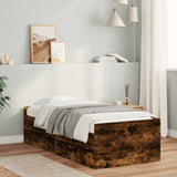 Bed Frame Smoked oak Engineered wood, Plywood slats 90x200 cm 3207347