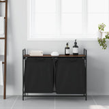 Laundry Basket 2 Compartments with Shelf Brown Oak 859079