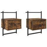 Bedside Cabinets Wall-mounted 2 pcs Smoked Oak 35x30x51 cm Engineered Wood 833448