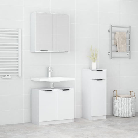 ZNTS 3 Piece Bathroom Cabinet Set High Gloss White Engineered Wood 3115872