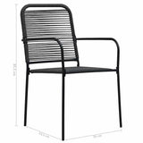 Dining Set Black Cotton Rope, Powder-Coated Steel, Tempered Glass 48570