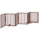 Dog Gate with Door Foldable 6 Panels Brown 300 cm Poplar Wood 352197