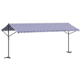 Free Standing Awning Blue and White 600x300 cm Fabric and Steel 368934