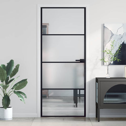 Interior Door Slim Black 83x201.5 cm Tempered Glass and Aluminium 155118