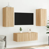 4 Piece TV Wall Units with LED Sonoma Oak Engineered Wood 3216806