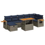 8 Piece Garden Sofa Set with Cushions Grey Poly Rattan Acacia 3328146