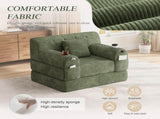 1-Seater Sleeper Sofa, Compressed Corduroy Sofa with High Backrest, Metal Frame, High-Density Foam, W3779P501255