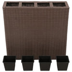 ZNTS Garden Raised Bed with 4 Pots 2 pcs Poly Rattan Brown 279083