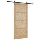 Sliding Door Natural and Black 93 x 211 cm Solid Pine Wood 3333180