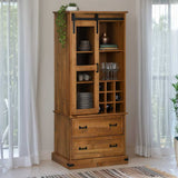 ZNTS Wine Cabinet HALDEN with Wine Racks and Sliding Door Pine 4018433