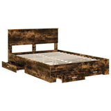 Bed Frame with Drawer Smoked Oak 150 x 200 cm Engineered Wood 3408251
