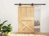 Sliding Door Natural and Black 90 x 210 cm Solid Pine Wood 3445057