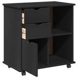 Rolling Cabinet Black 63.5 x 39 x 65.5 cm Solid Pine Wood 42028383