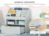 Kids Bookshelf, Toy Organiser, with Storage Drawer, Wheels - Grey T3398P347676