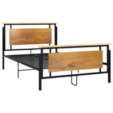 Bed Frame Black Solid oak wood, powder-coated metal, MDF Double 324871