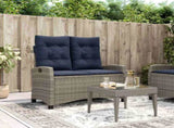 Reclining Garden Bench with Cushions Grey Poly Rattan 368233