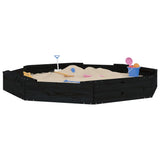 Sandbox with Seats Black Octagon Solid Wood Pine 825020