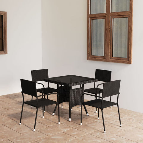 ZNTS 5 Piece Garden Dining Set Poly Rattan Black 3059442