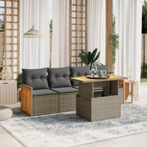 ZNTS 5 Piece Garden Sofa Set with Cushions Grey Poly Rattan 3273839