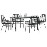5 Piece Garden Dining Set Black Poly Rattan Glass 3334537