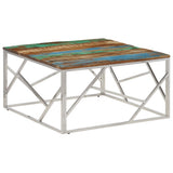Coffee Table Silver Stainless Steel and Solid Reclaimed Wood 349952
