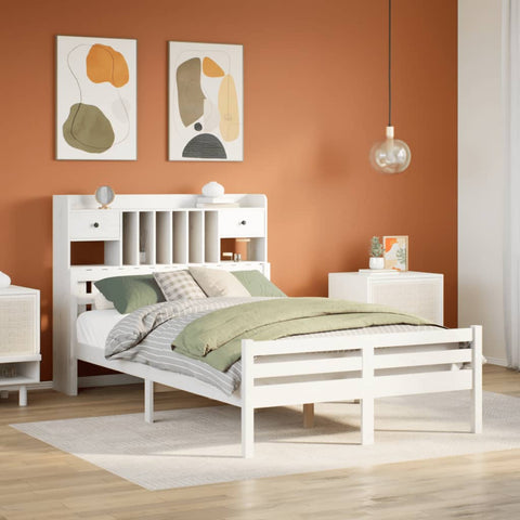 ZNTS Bookcase Bed without Mattress White 120x200cm Solid Wood Pine 3322262