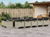 17 Piece Garden Dining Set with Cushions Light Grey Poly Rattan 3210707
