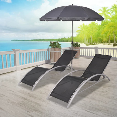 Sun Loungers with Umbrella Aluminium Black 42161