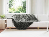 Anti-Slip Faux Rabbit Fur Blanket Olite 4 pcs Dark Grey 42021805