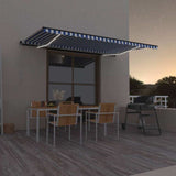 Manual Retractable Awning with LED 500x300 cm Blue and White 3069141