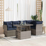 6 Piece Garden Sofa Set with Cushions Grey Poly Rattan Acacia 3326162