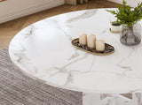 47.24" Round Dining Table for 4 - Farmhouse MDF Table with Marble White Finish, 300lb Capacity, Easy W1196P512185