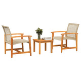 3 Piece Bistro Set Beige Poly Rattan and Acacia Wood 367603