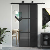 Sliding Door Black 90x205 cm Tempered Glass and Aluminium 155214