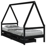 Kids Bed Frame with Drawers Black 80x200 cm Solid Wood Pine 834467
