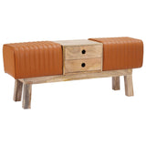 Bench 110 x 30 x 45 cm Real Leather Brown 42042120