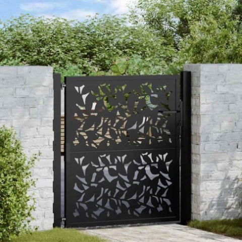 ZNTS Garden Gate Black 105x106 cm Steel Leaf Design 4100959