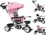 Metal Frame 6 in 1 Baby Push Tricycle with Parent Handle for 1-5 Years Old, Pink T3398P378960