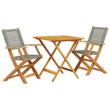 3 Piece Bistro Set Grey Poly Rattan and Solid Wood 3281875