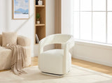 065 Chenille Fabric Accent Chair Armchair With Fabric Covered Wooden 360&deg Swivel Base, White W1397P388512