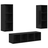TV Cabinet Set Wall-mounted 3 pcs Black Oak Engineered Wood 3393130