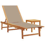 Sun Lounger with Table Taupe Solid Wood Acacia and Textilene 4008419