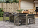 5 Piece Garden Dining Set with Cushions Grey Poly Rattan 3211616