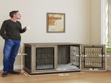 Indoor Dog Crate Furniture End Table with Soft Washable Cushion, Lockable Front Door, for Extra T3398P349635