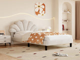 3ft Single Upholstered Velvet Bed, with Adjustable Chic Petal Headboard, Velvet Platform Bed N652P180513W