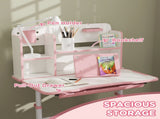 Height Adjustable Kids Desk and Chair Set, Children School Study Desk with Tiltable Desktop, Reading T3398P347977